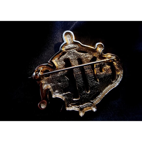 Vintage Authentic CHRISTIAN DIOR Gold Logo Monogram Brooch Pin - Picture 5 of 5